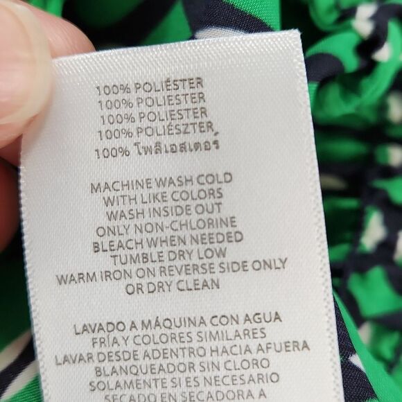 💜Michael Kors Green Circular Geo Print Adjustable Long Sleeve Blouse Small - Picture 12 of 12